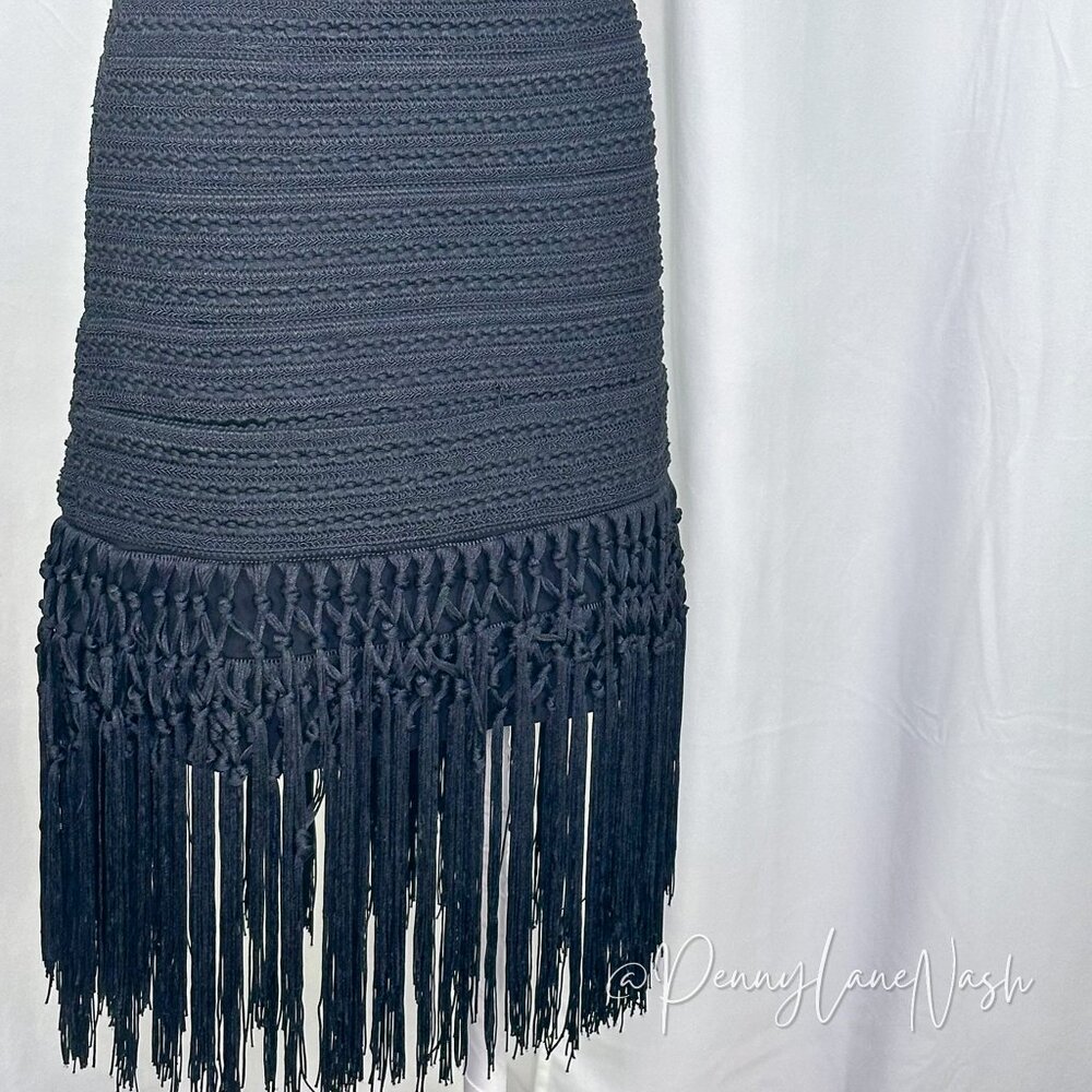 Parker Gabe Black Fringe Fitted Body Con Bandage Flapper Dress - Picture 11 of 15